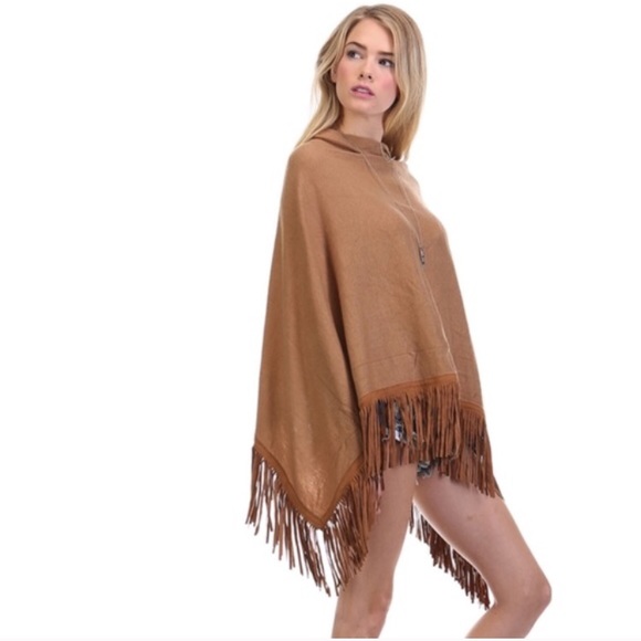 3x Host Pick * Tan Fringed Poncho - Picture 3 of 6